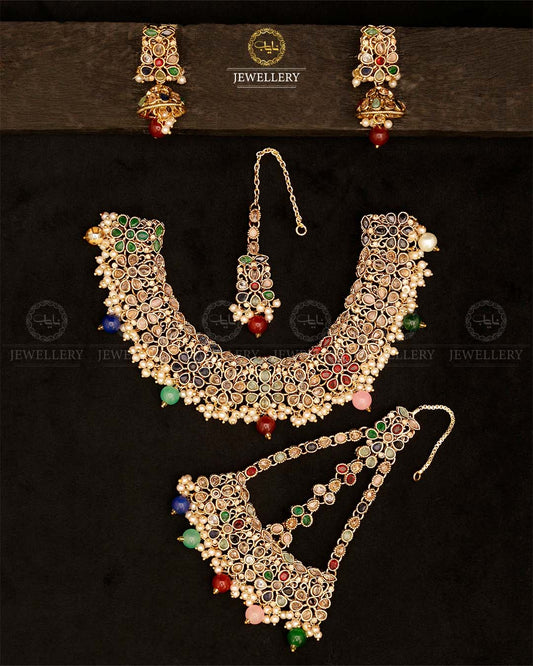 Fliexible Zirconia Bridal set-2852-Golden