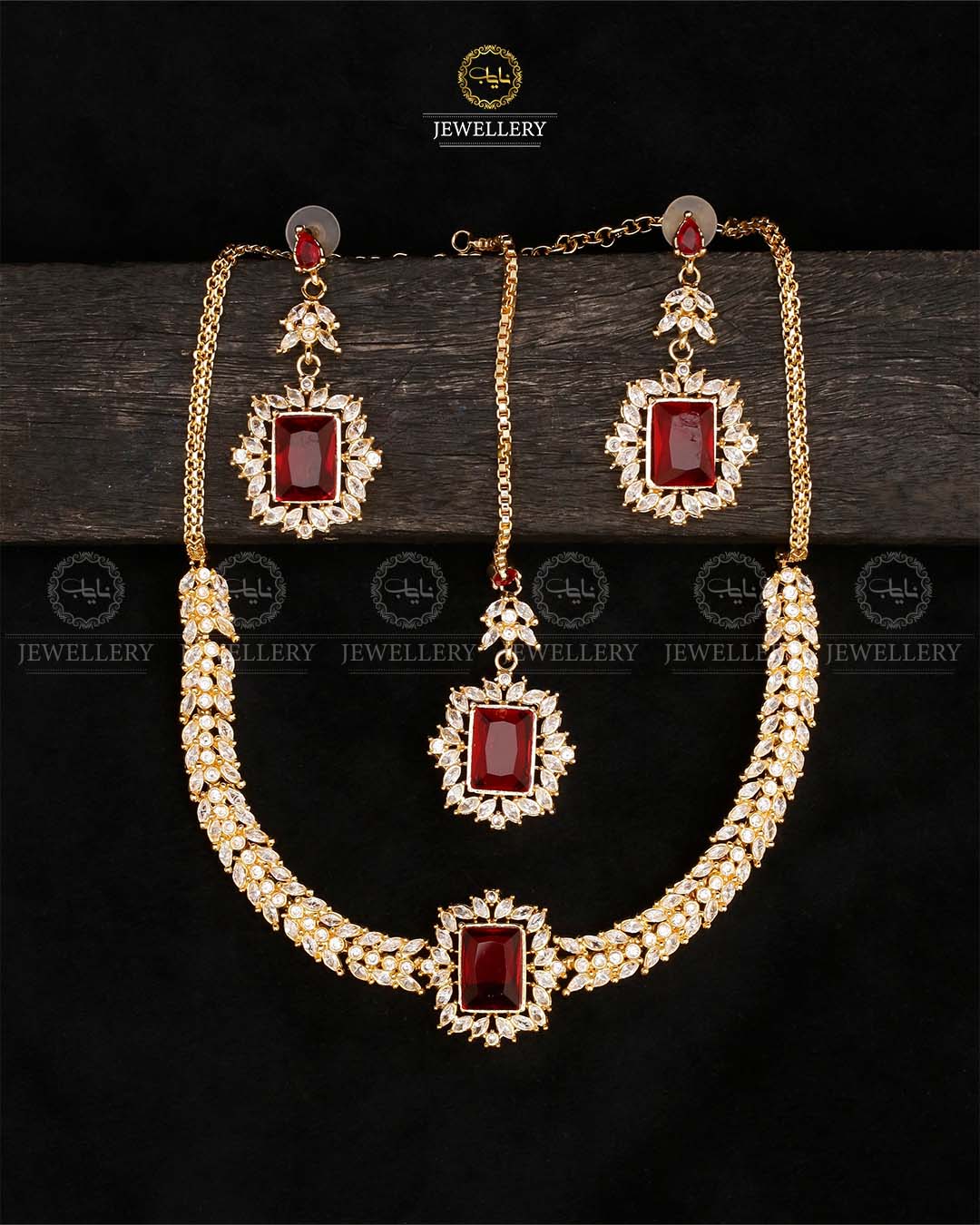 Premium Zirconia Necklace set-2537-Golden Nayab Jewellery