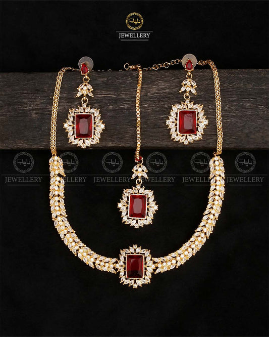 Premium Zirconia Necklace set-2537-Golden Nayab Jewellery