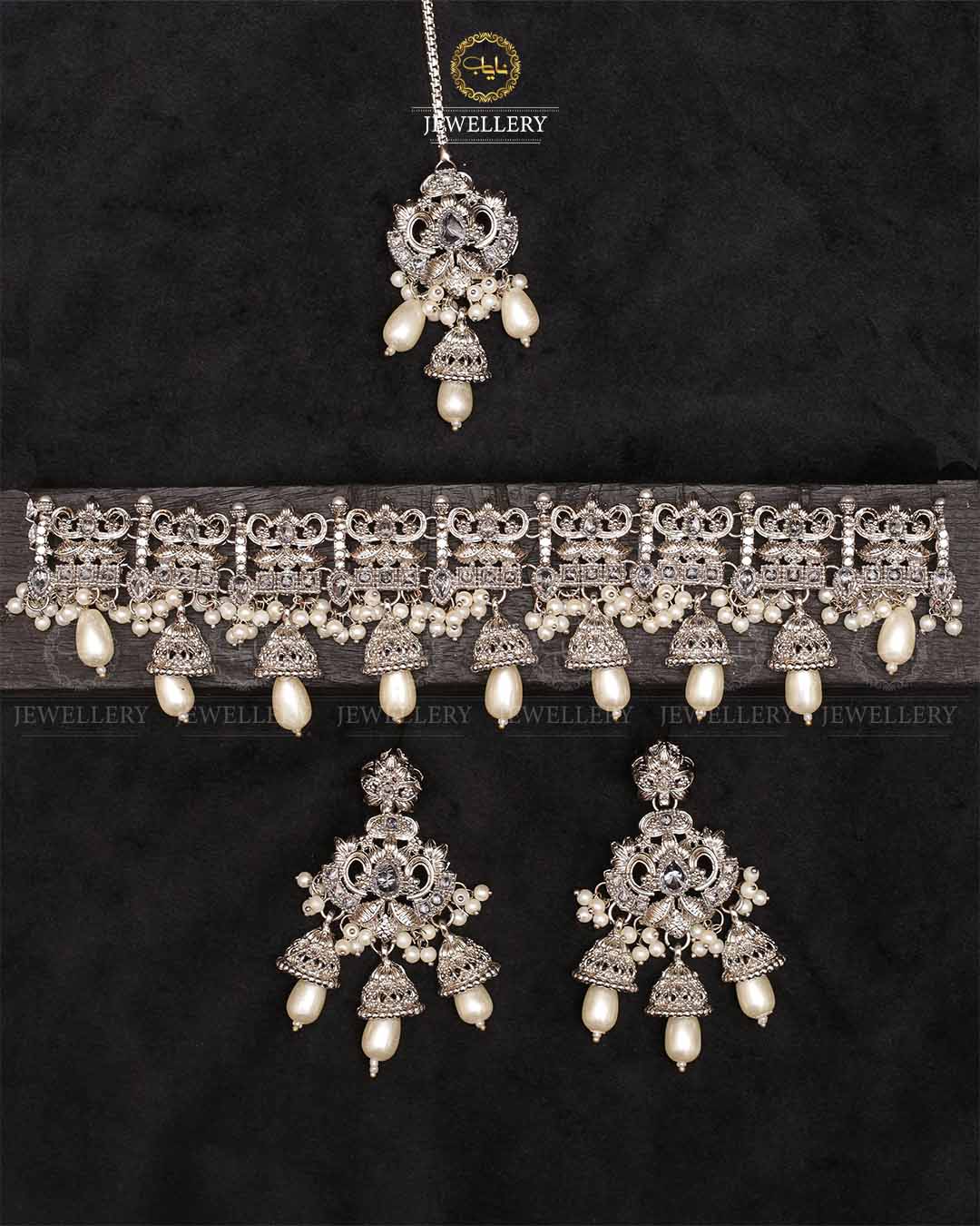 Rajwadi Chokar set with Tika-2257-Silver