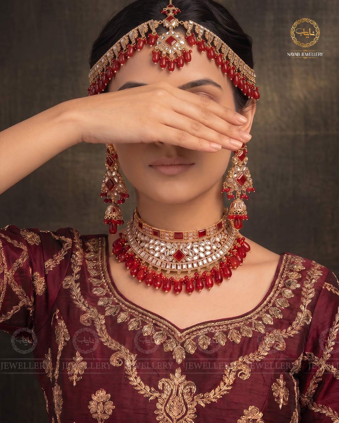 Kundan Collar Bridal set with Matha patti-2763-Golden