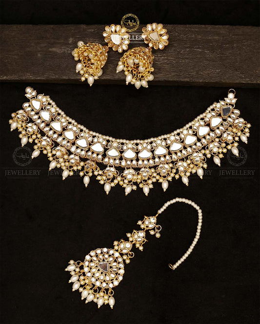 Premiumer Uncut Kundan Necklace with Jhumki tika-2795