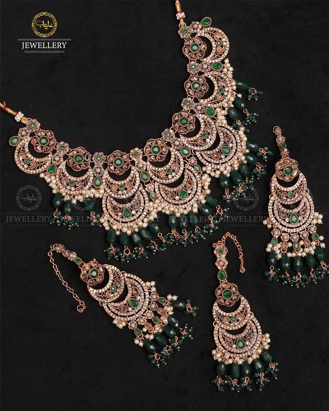 Moon Bridal jhalar Necklace set-2320-Golden