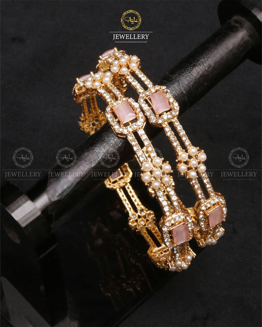 Elegant Bangles ( pair)-2462-Golden Pink Nayab Jewellery