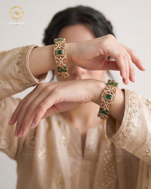 Zohra Zarcon Bangles (Pair)-2640-Green
