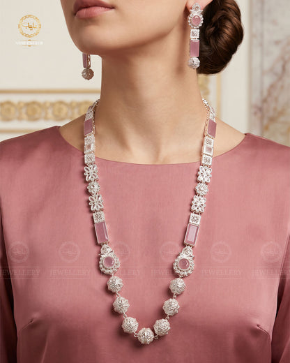Trendy Bridal Egyptian Mala with Earring NJ-1166-Silver
