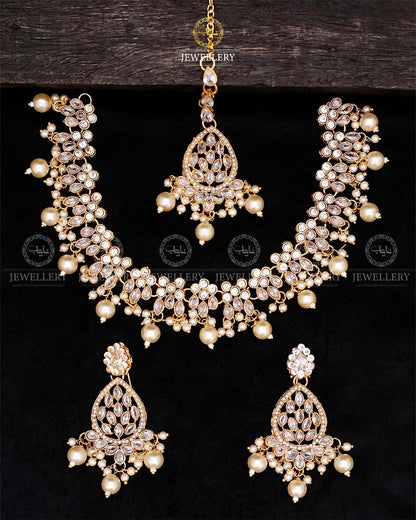 Zirconia Necklace set-2559-Golden Nayab Jewellery