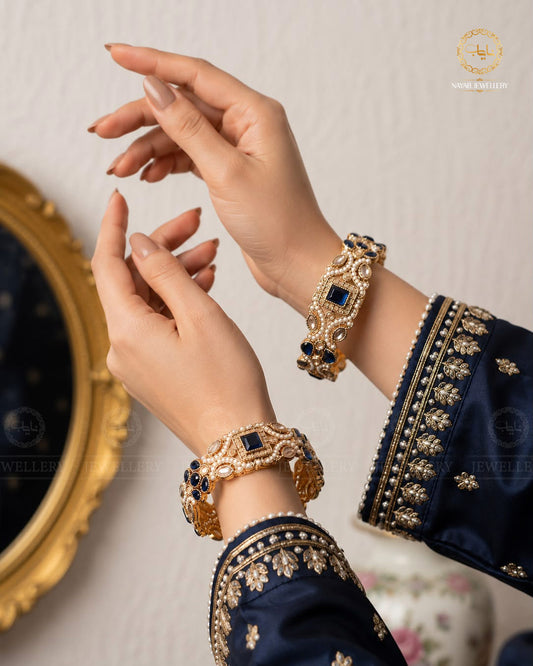 Zohra Zarcon Bangles (Pair)-2640-Blue