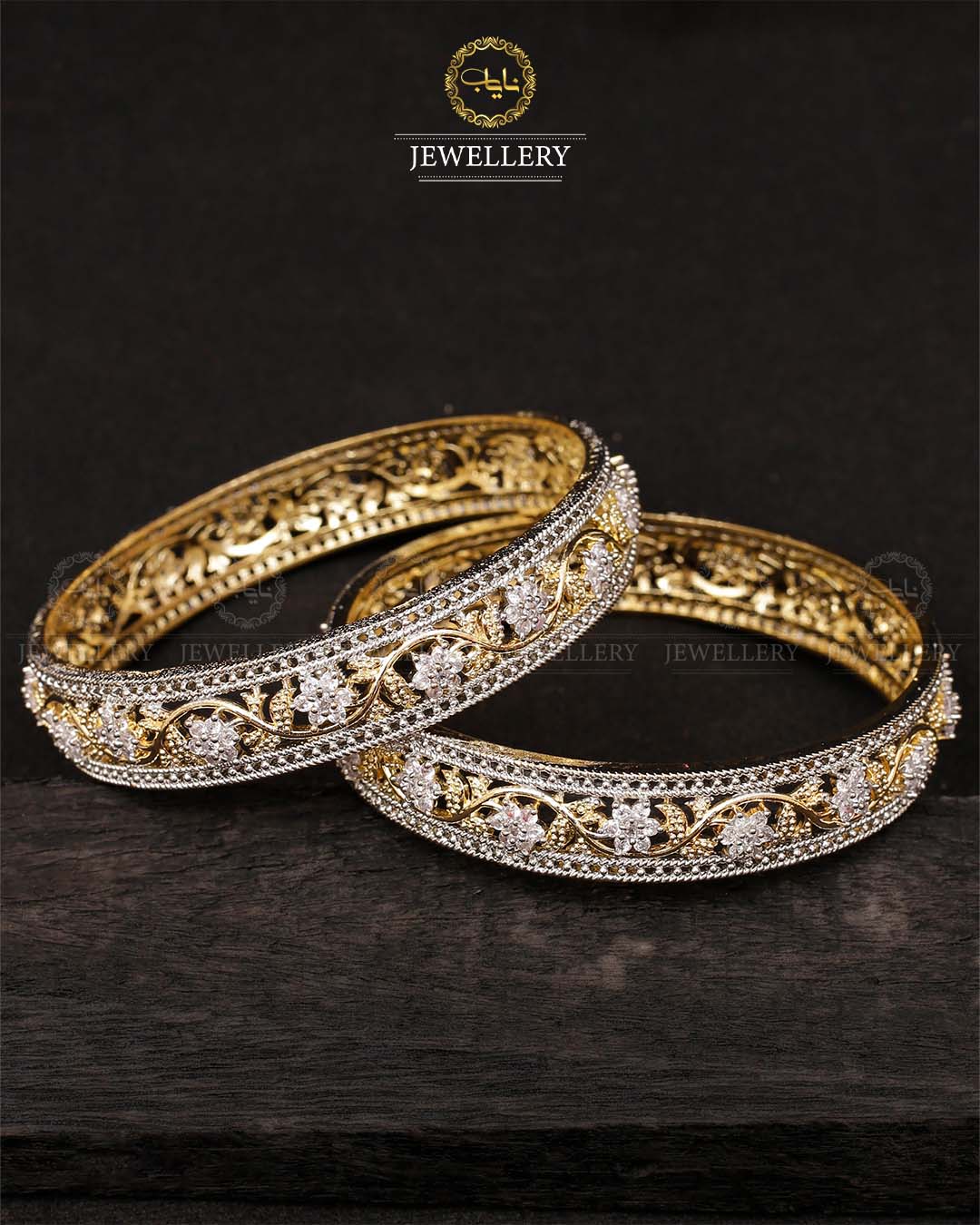 American Dimond Bangles (pair) -2051-Golden