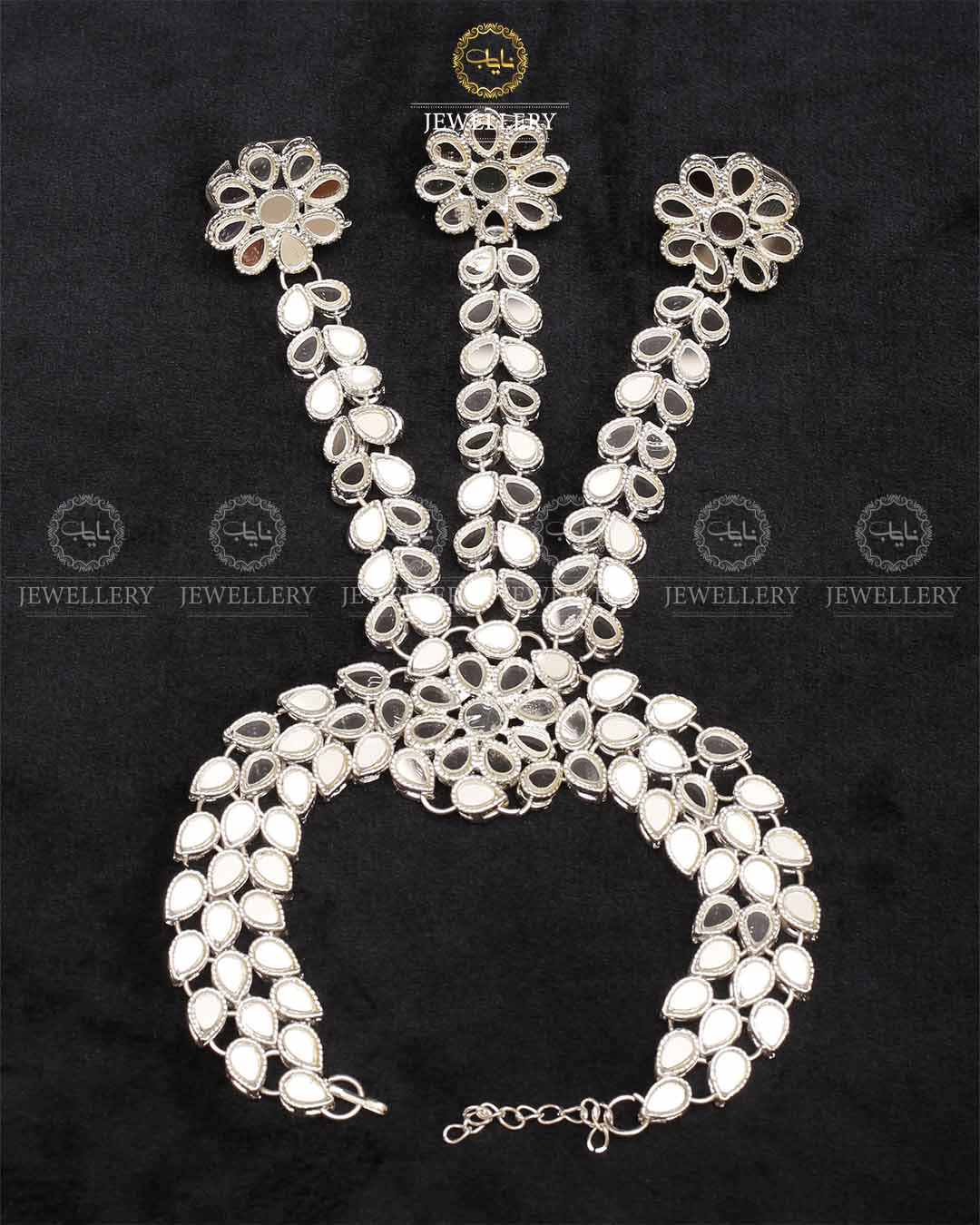 Kundan Trangla (Bracelet with 3 Rings)-2212-Silver