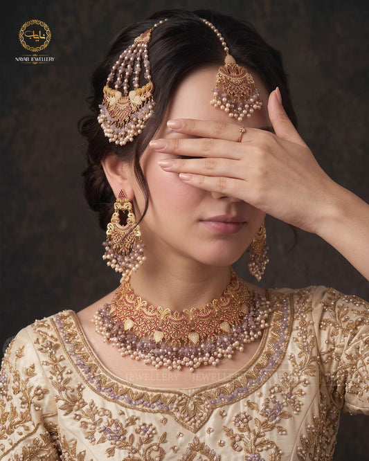 Gold plated Real stone Bridal set-2932