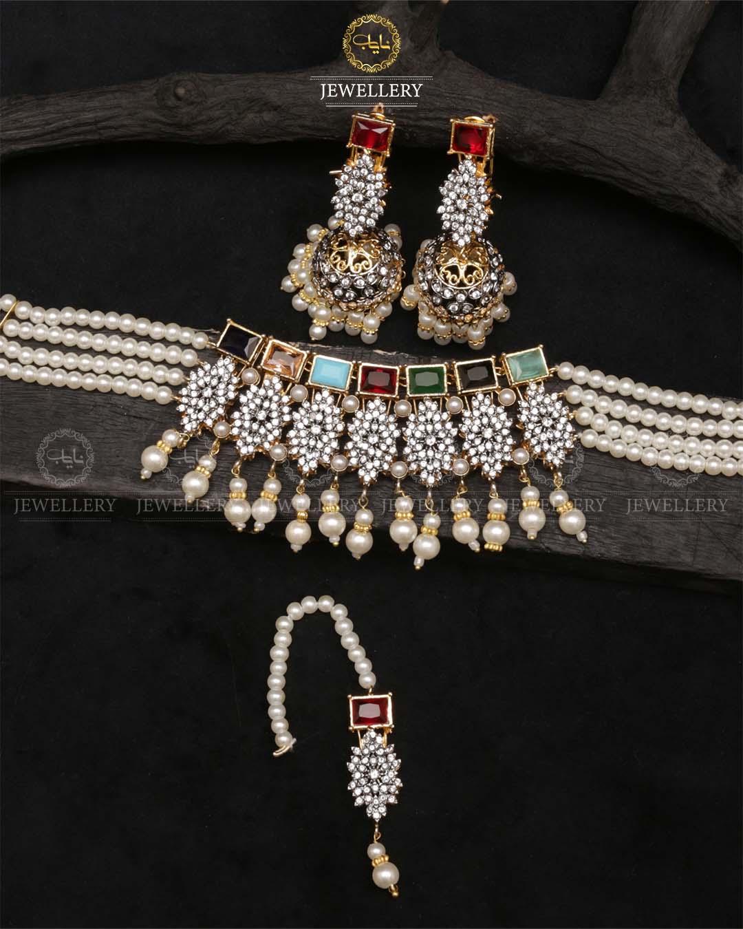 Designer jarao chokar with jhumki Tika-2473 Nayab Jewellery