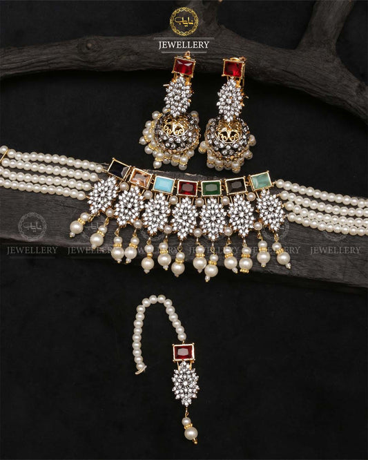 Designer jarao chokar with jhumki Tika-2473 Nayab Jewellery