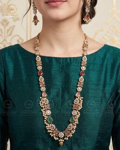 Turkish Long Mala set with Earrings-1940-Golden