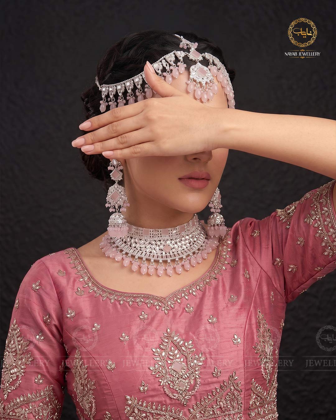 Kundan Collar Bridal set with Matha patti-2763-Silver