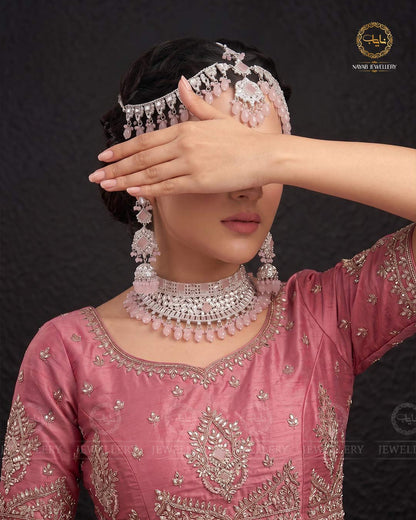 Kundan Collar Bridal set with Matha patti-2763-Silver