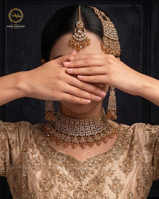 Rajhistani Zarcon Bridal Collar set-2373-Golden