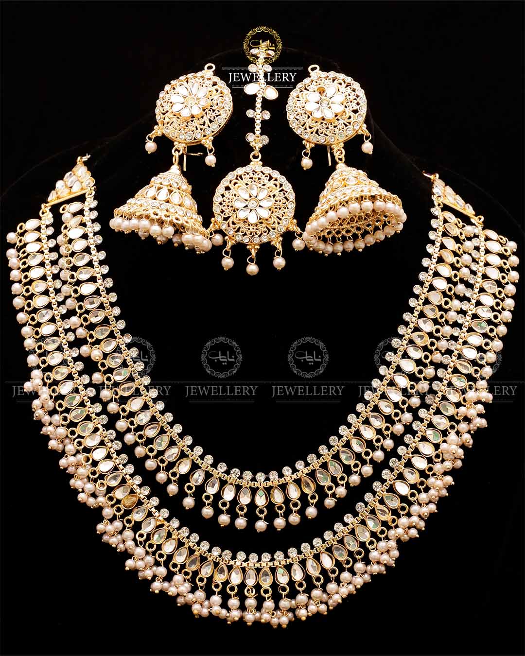 2 layers Kundan Mala with Jhumka Tika-2523 Nayab Jewellery
