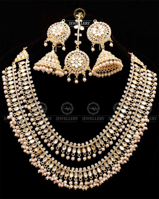 2 layers Kundan Mala with Jhumka Tika-2523 Nayab Jewellery