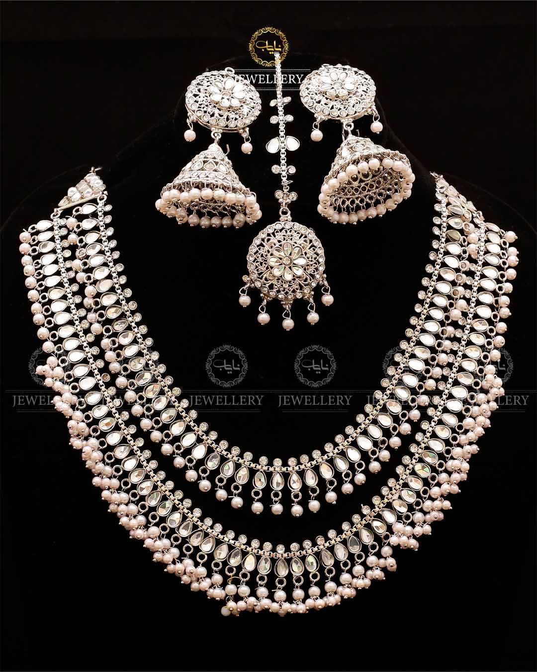 2 layers Kundan Mala with Jhumka Tika-2523 Nayab Jewellery