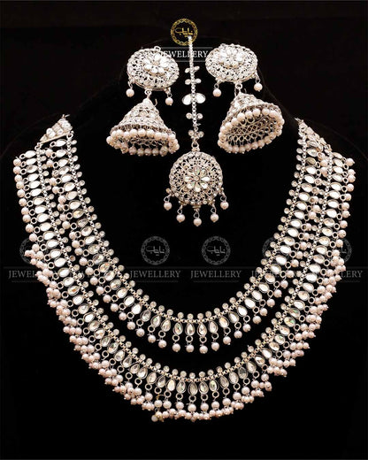 2 layers Kundan Mala with Jhumka Tika-2523 Nayab Jewellery