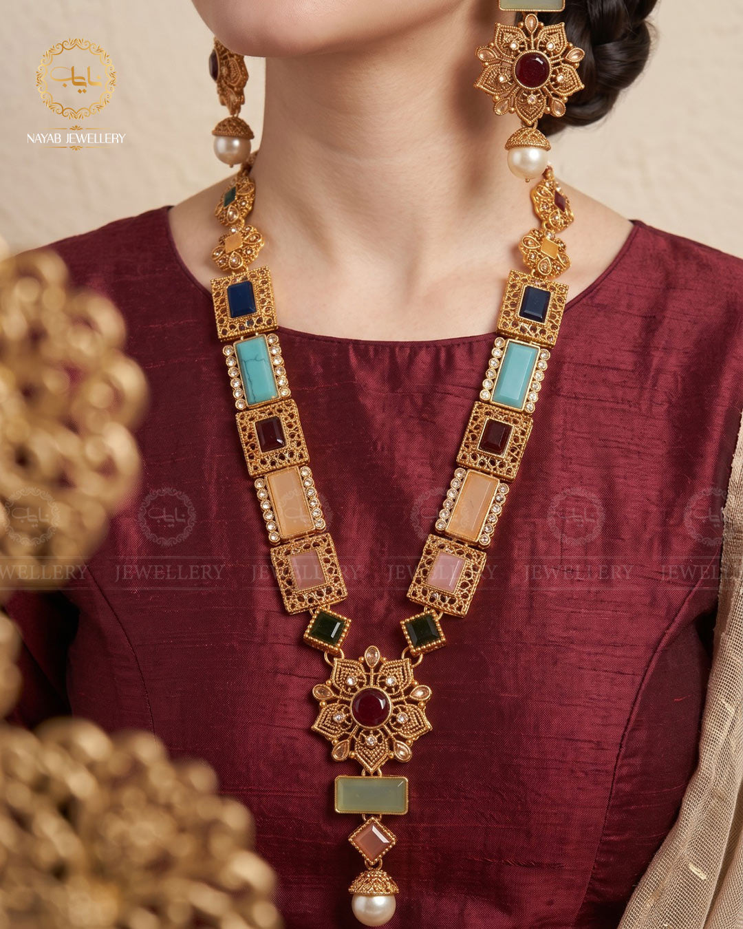 Gold Star Fancy Mala Set with Earring NJ-1557