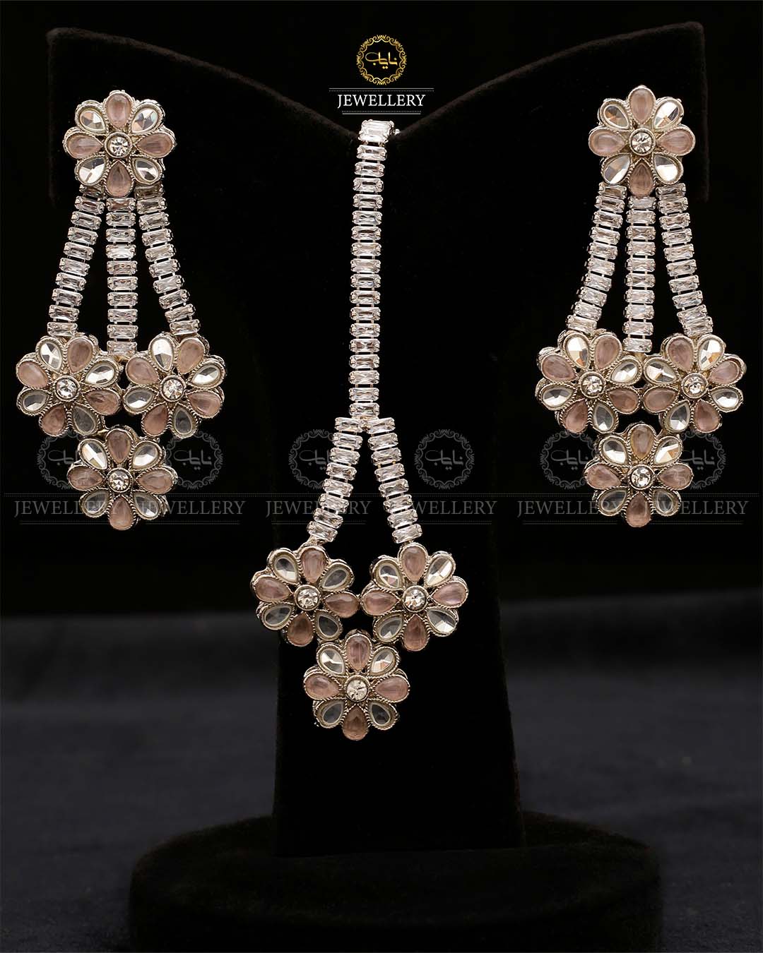 Zirconia Eariings Tika set-2571-Silver Nayab Jewellery