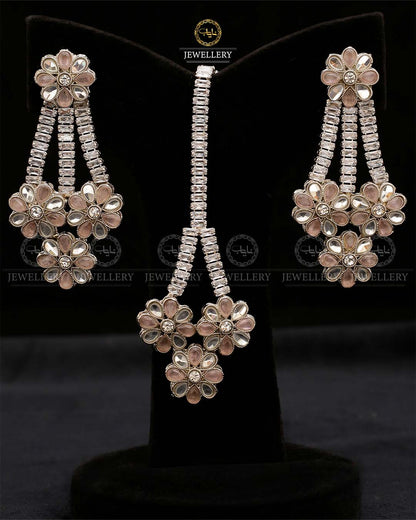 Zirconia Eariings Tika set-2571-Silver Nayab Jewellery