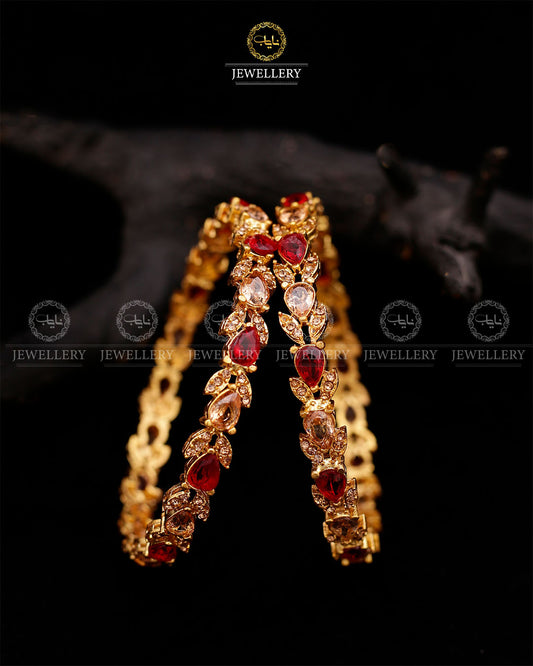 Zirconia Almond Bangles (pair)-2597-Golden Maroon Nayab Jewellery