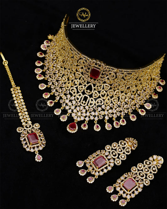 American Dimond Bridal Collar set-2765 Nayab Jewellery