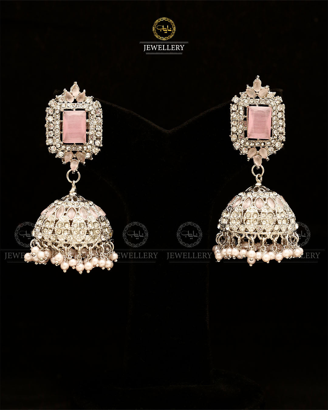 Zarcon Saqure Stone Jhumka-2861-Silver