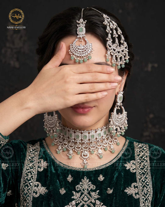 Azzaro Kundan 5 pcs Bridal set-2114-Silver