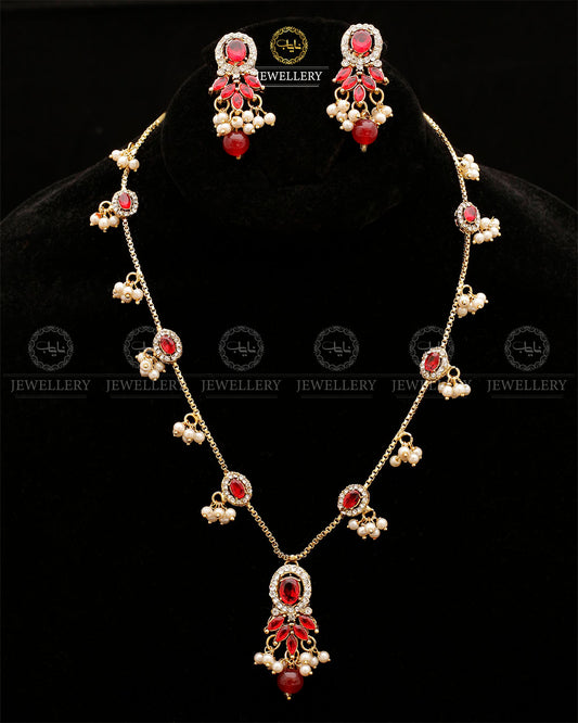 Decent Necklace set-2556-Golden Nayab Jewellery