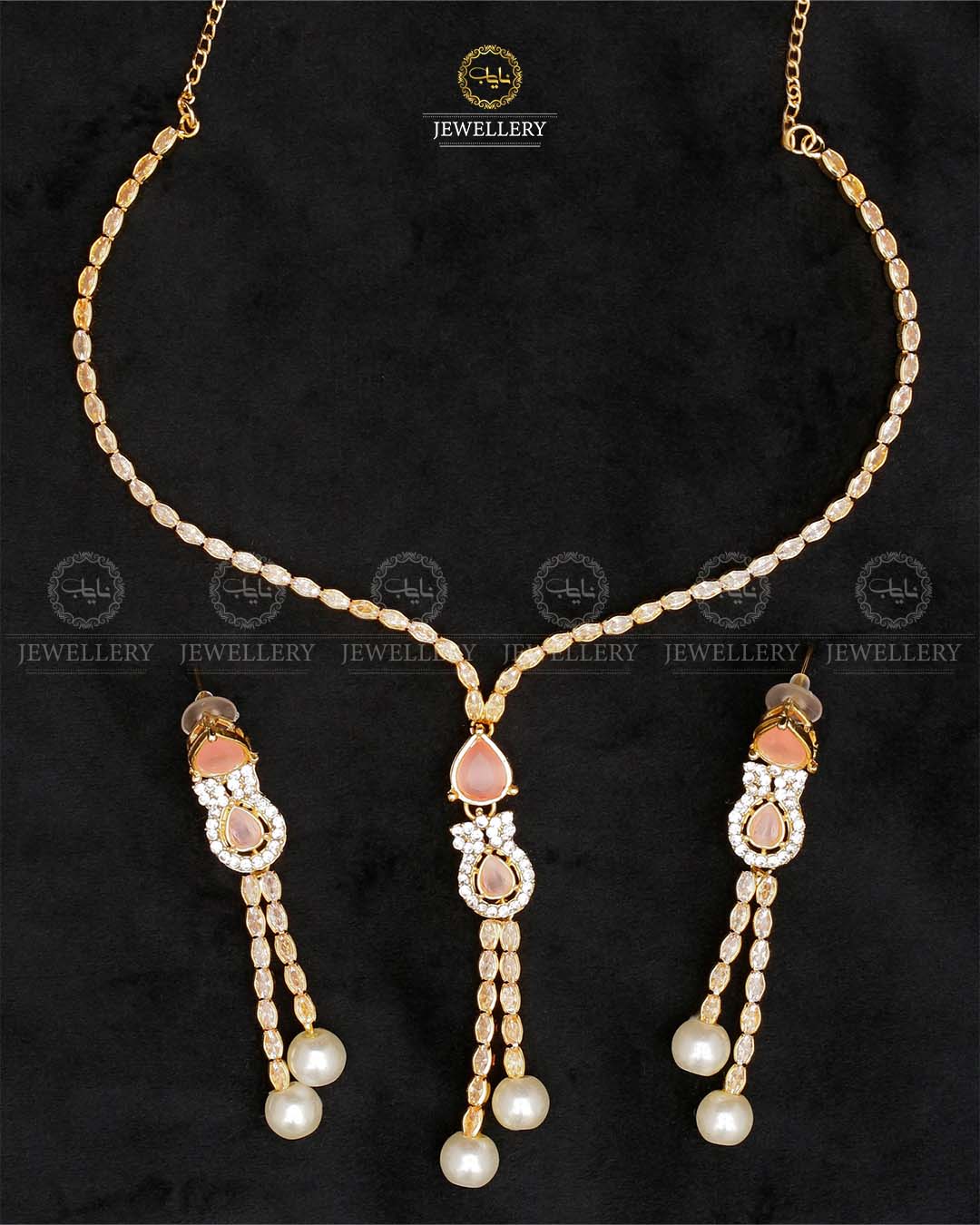 Turkish Zirconia Necklace set-2557-Golden Nayab Jewellery