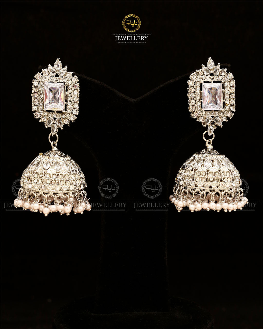 Zarcon Saqure Stone Jhumka-2861-Silver