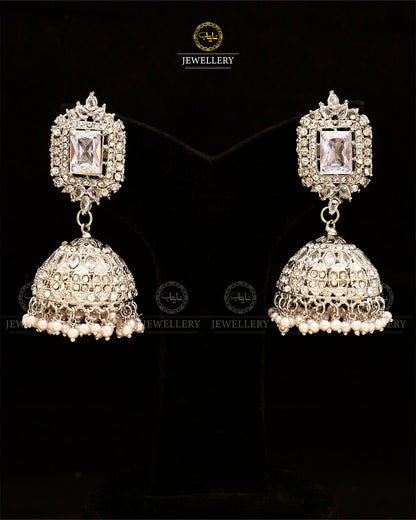 Zarcon Saqure Stone Jhumka-2861-Silver