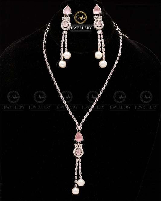 Turkish Zirconia Necklace set-2557-Silver Nayab Jewellery