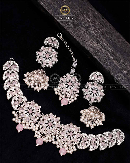 Star Necklace set-2560-Silver Nayab Jewellery