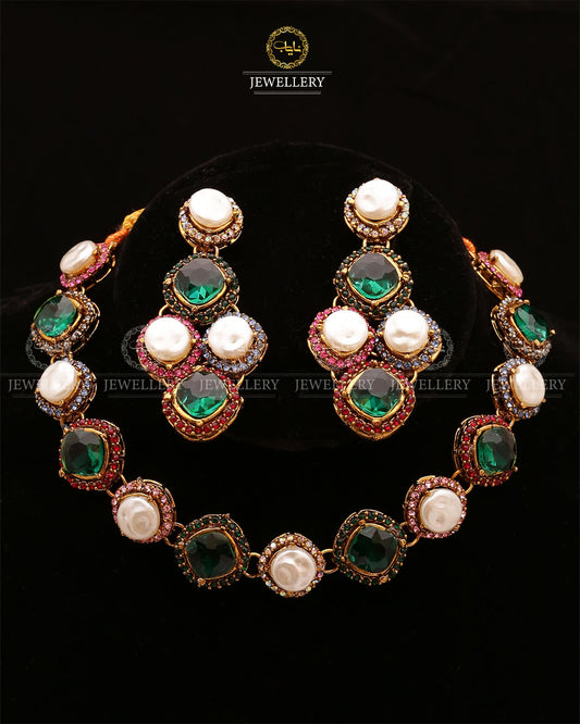 Mother pearl Turkish Necklace set-2633 Nayab Jewellery