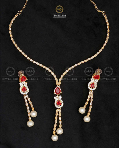 Turkish Zirconia Necklace set-2557-Golden Nayab Jewellery