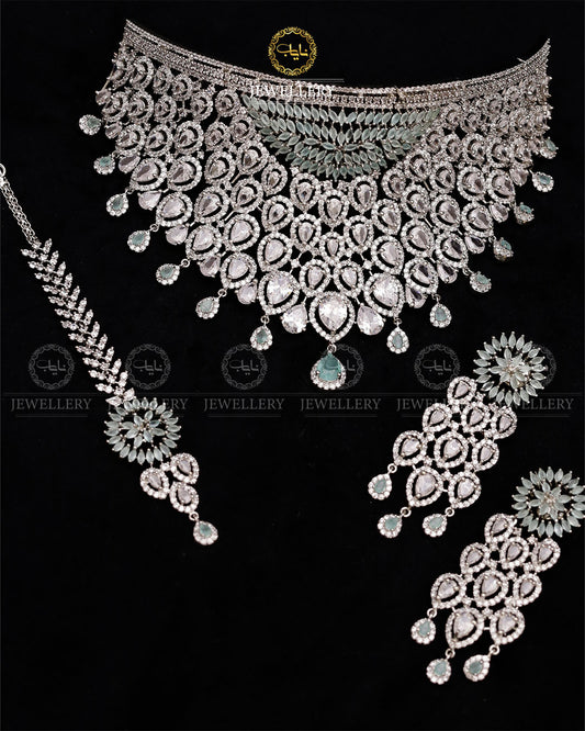 American Dimond Bridal Collar set-2764 Nayab Jewellery