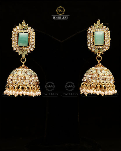Zarcon Saqure Stone Jhumka-2861-Golden