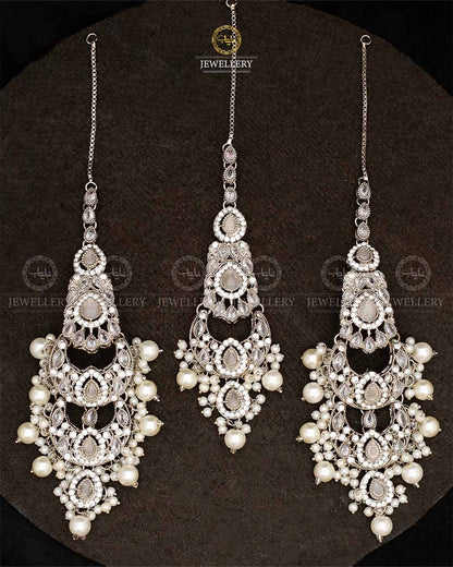 Double Baali Earrings Tika set-2564-Silver Nayab Jewellery