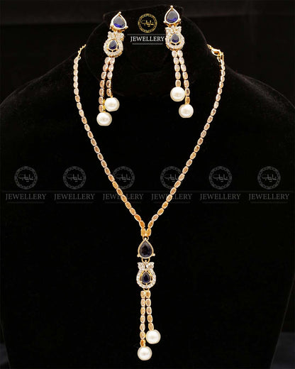 Turkish Zirconia Necklace set-2557-Golden Nayab Jewellery