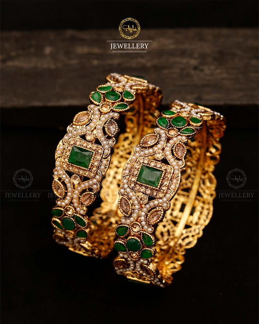 Zohra Zarcon Bangles (Pair)-2640-Green