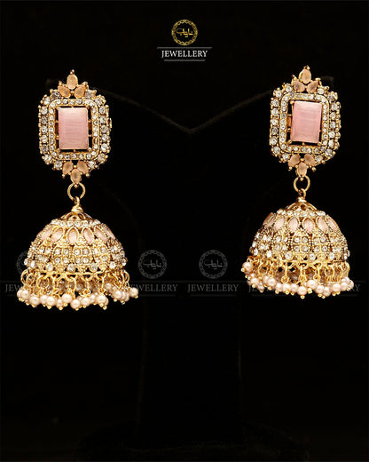 Zarcon Saqure Stone Jhumka-2861-Golden