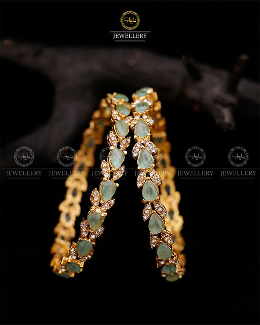 Zirconia Almond Bangles (pair)-2597-Golden Mint Nayab Jewellery