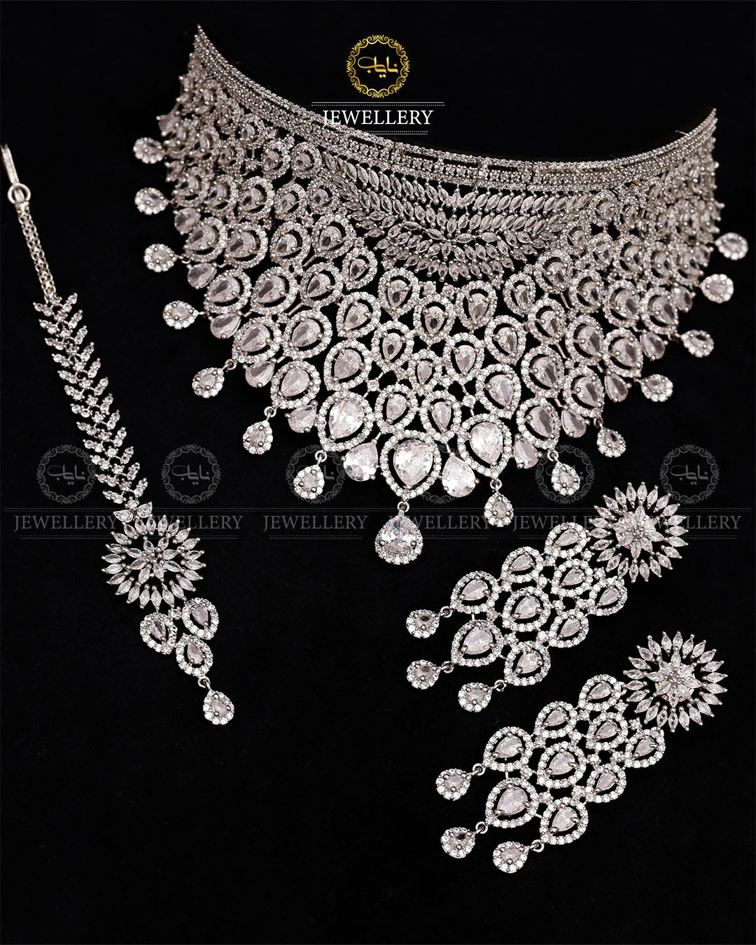 American Dimond Bridal Collar set-2764 Nayab Jewellery