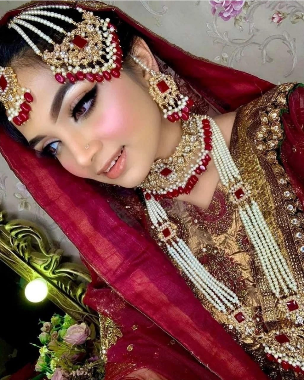 Egyptian 6 pcs Bridal Double Necklace with Jhumkaz NJ-1918 Nayab Jewellery