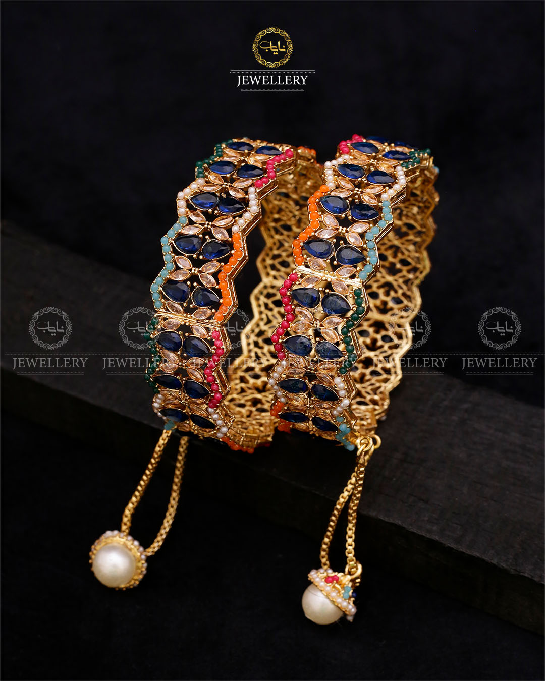 Noratan accents openable Bangles-2593-Golden Nayab Jewellery